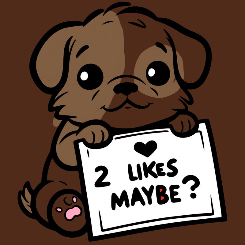 a puppy holding a sign that says 2 likes maybe?