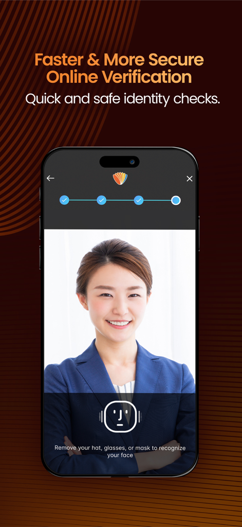 DCOM Money Express - Interface of DCOM Money Express app showing the secure online identity verification process with facial recognition