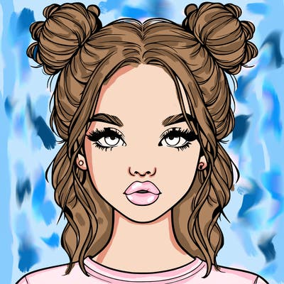 realistic girl with two buns in hair and lips