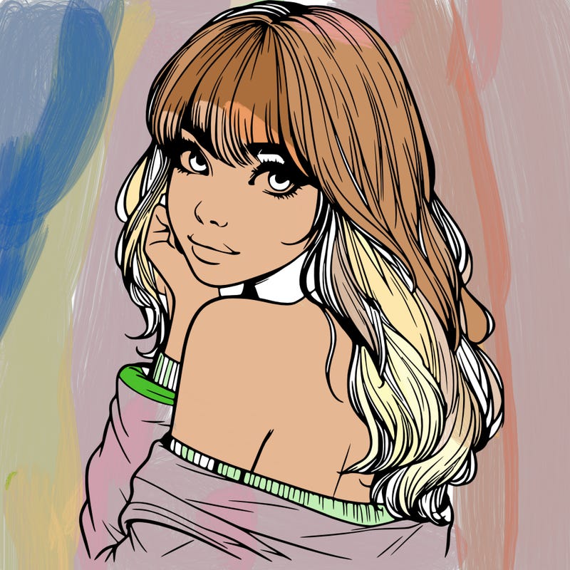 realistic girl with bangs looking over her shoulder