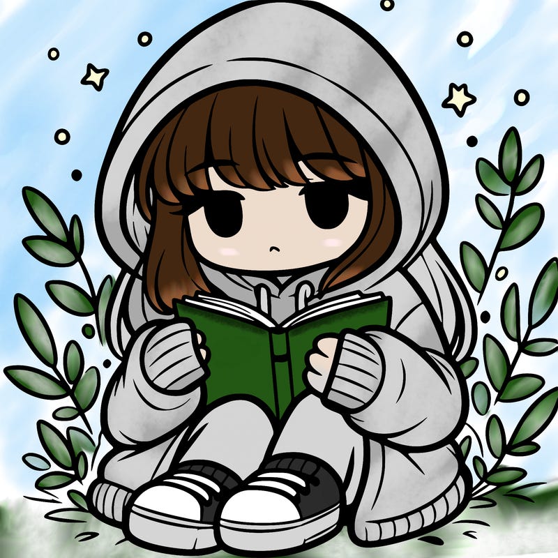 girl in oversized hoodie reading a book