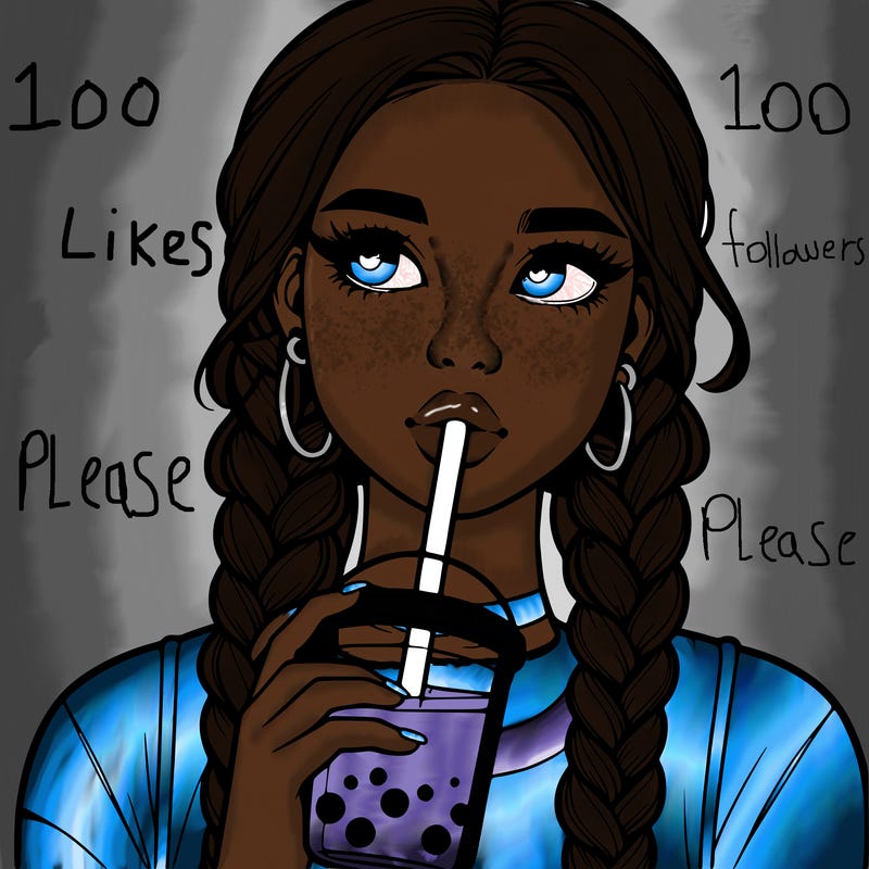 realistic girl with braided hair drinking boba