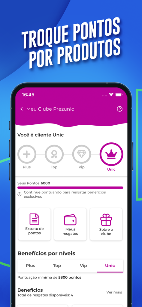 Prezunic - Prezunic mobile app screen displaying loyalty points balance and membership levels