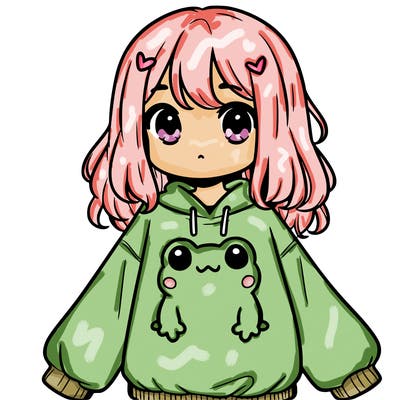 girl wearing frogging sweatshirt