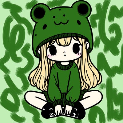 a girl wearing a frog hat and some frog socks