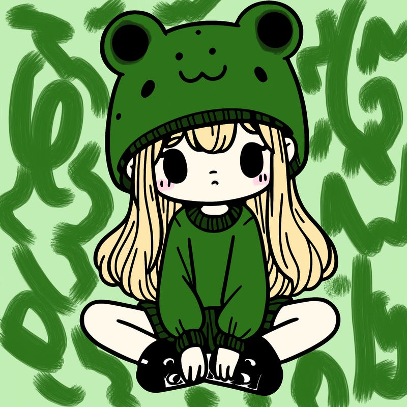 a girl wearing a frog hat and some frog socks