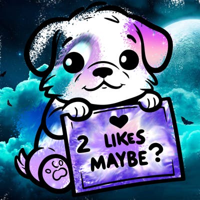 a puppy holding a sign that says 2 likes maybe?