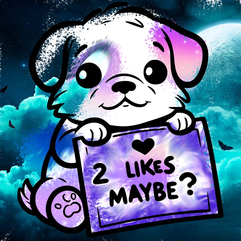 a puppy holding a sign that says 2 likes maybe?