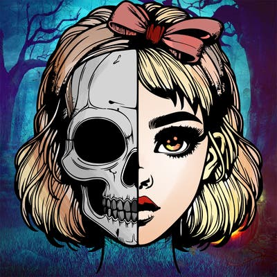 realistic girl with half skull mask