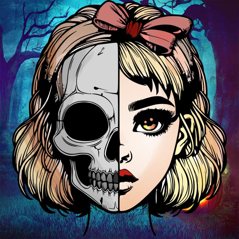 realistic girl with half skull mask