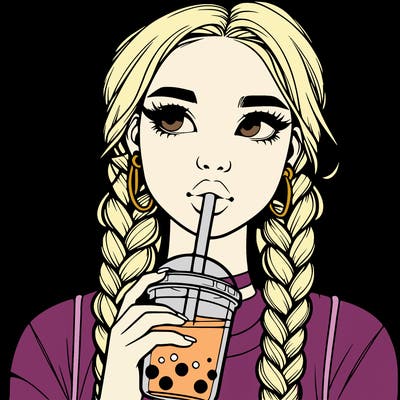 realistic girl with braided hair drinking boba