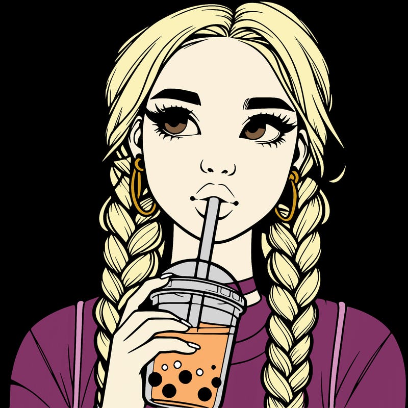realistic girl with braided hair drinking boba
