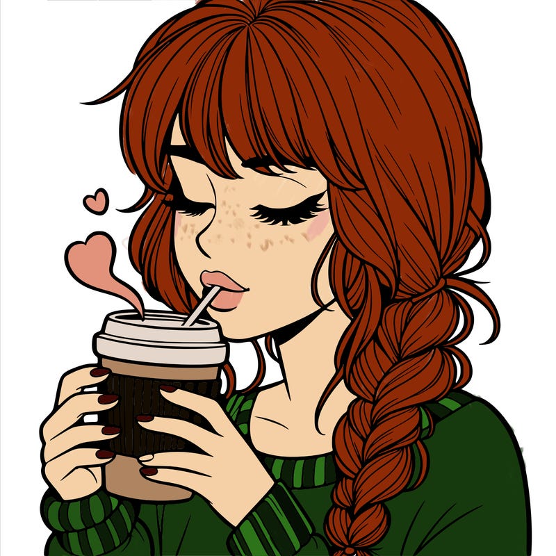 realistic girl drinking coffee