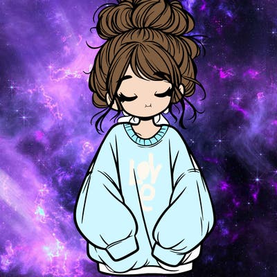girl with baggy sweatshirt and messy bun