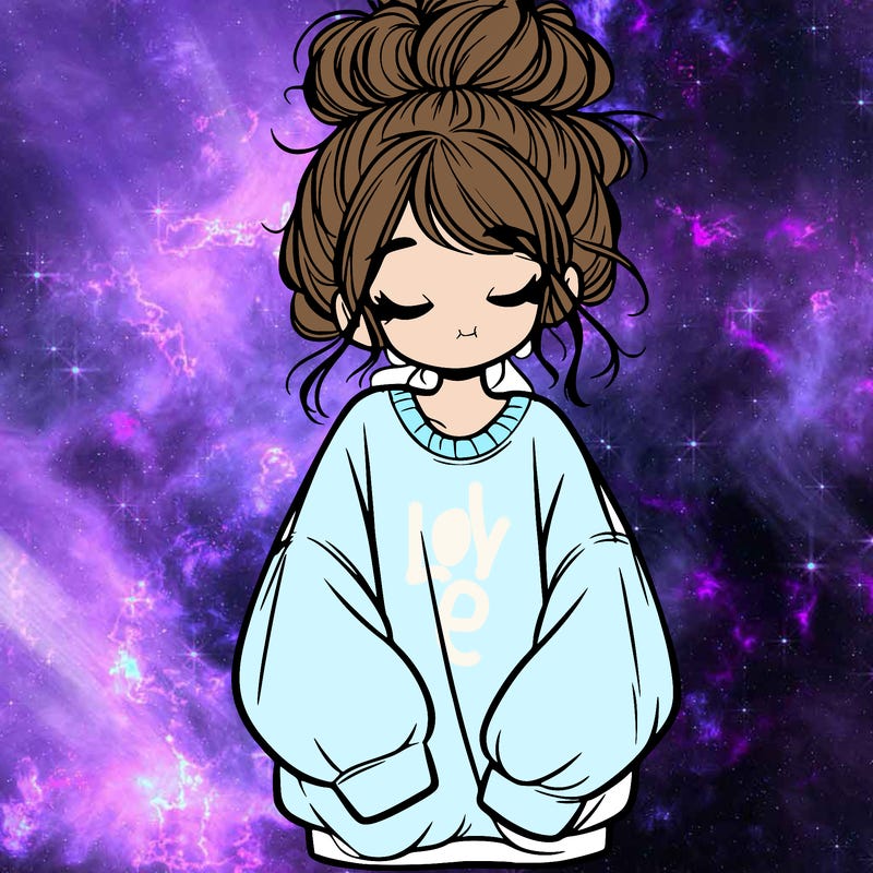girl with baggy sweatshirt and messy bun