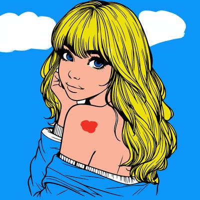 realistic girl with bangs looking over her shoulder