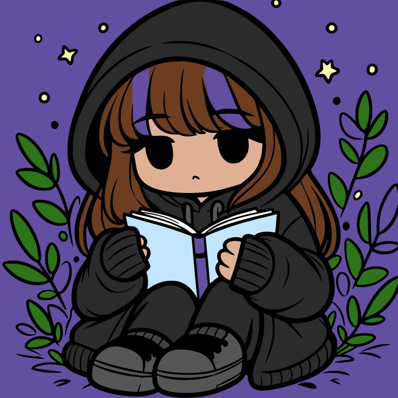 girl in oversized hoodie reading a book