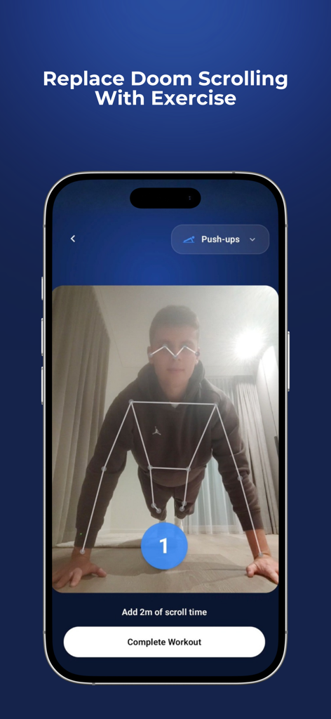 Sweatscroll: App Blocker - Sweatscroll app using AI motion tracking to count push ups and unlock screen time