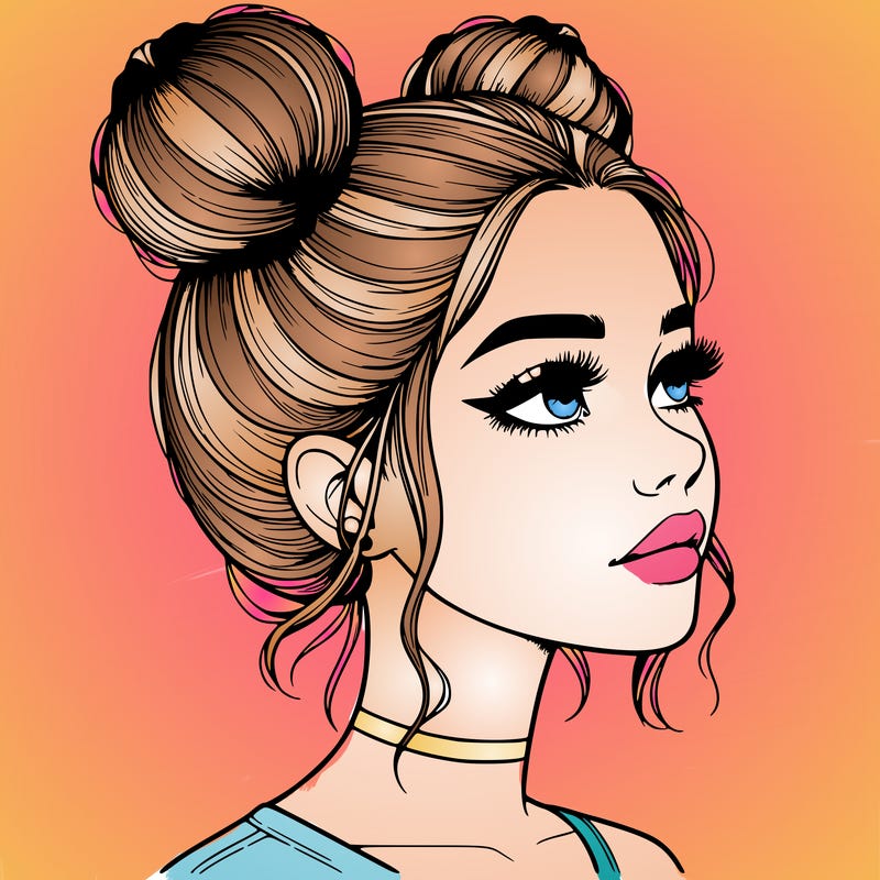 realistic girl with buns on the top of her head