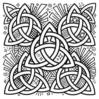 Discover a unique blend of ancient symbolism and modern flair with this captivating Pop Art Celtic Triquetras coloring page. Featuring bold outlines and dynamic patterns, it's a vibrant journey into Irish cultural art.