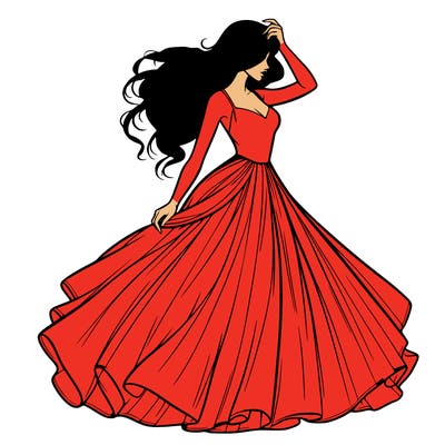 realistic woman with dress flowing in the wind