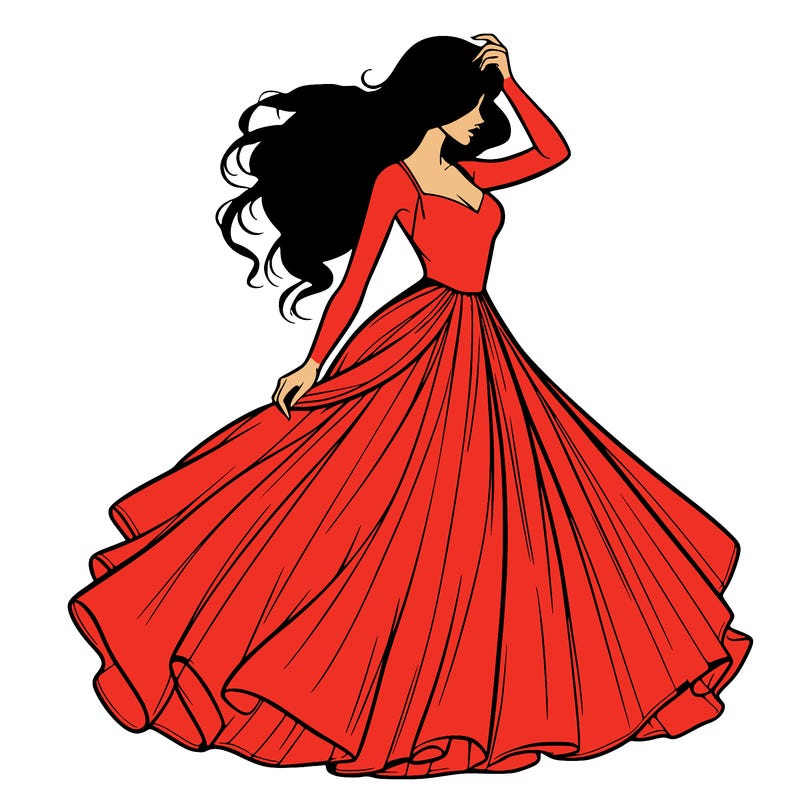 realistic woman with dress flowing in the wind