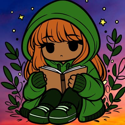 girl in oversized hoodie reading a book