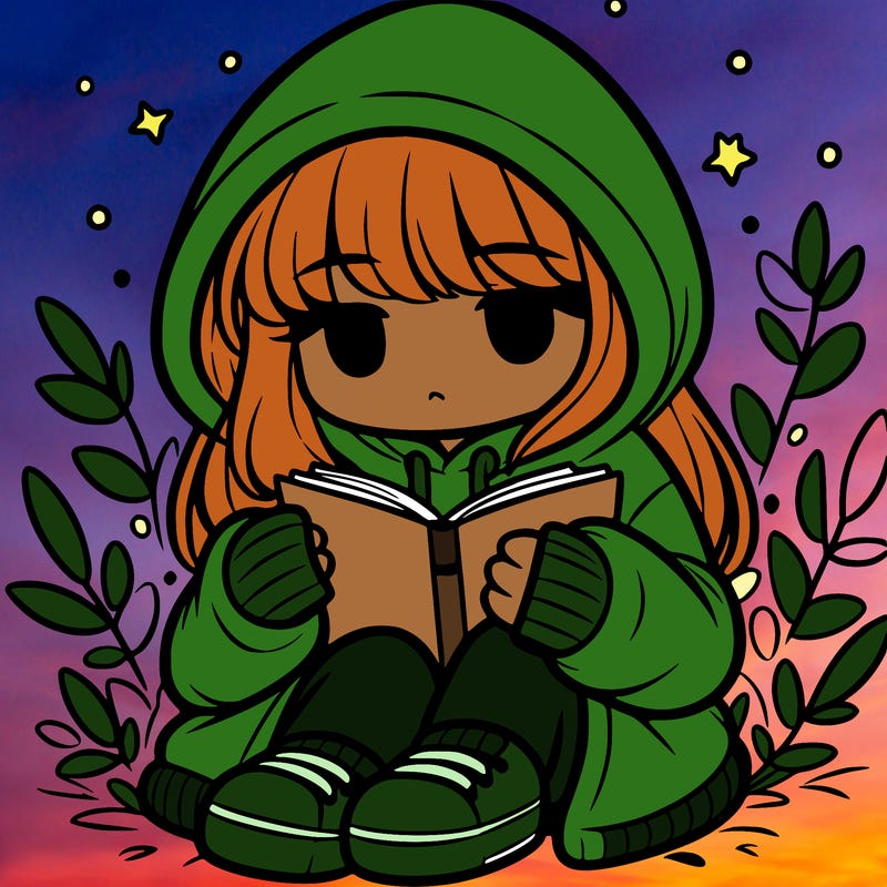 girl in oversized hoodie reading a book