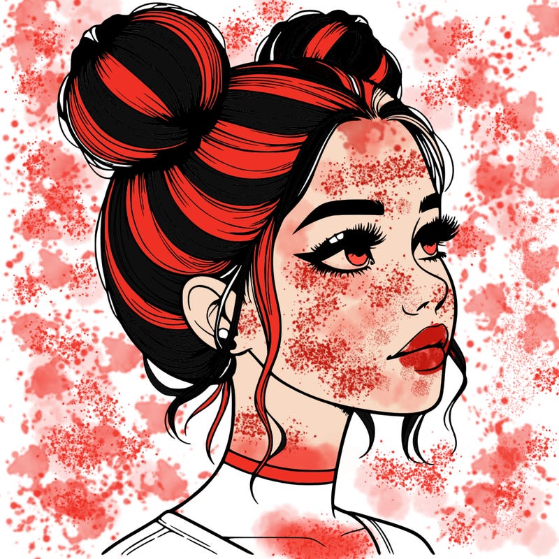 realistic girl with buns on the top of her head