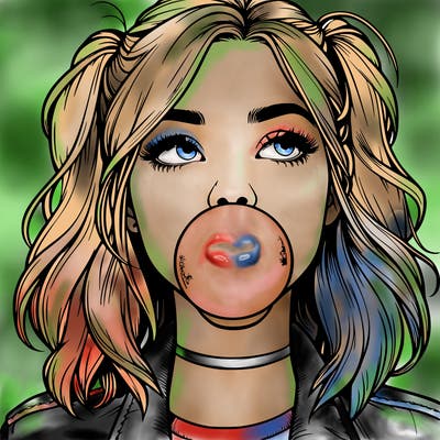 realististic girl blowing bubble -gum