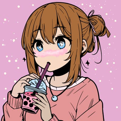 manga character drinking boba
