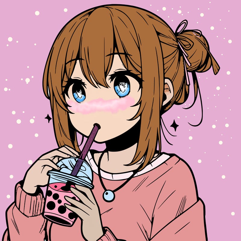 manga character drinking boba
