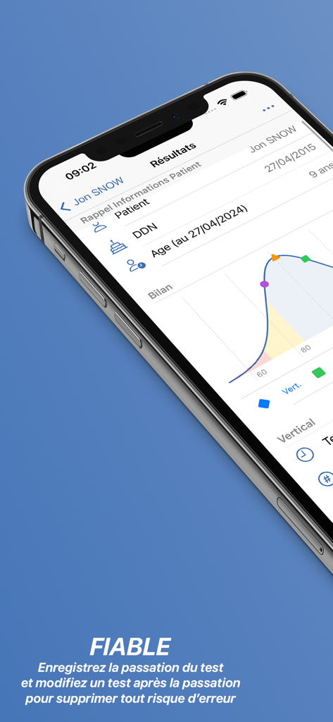 Easy DEM - Easy DEM medical app interface displaying patient test results and a clinical diagnostic graph on a smartphone