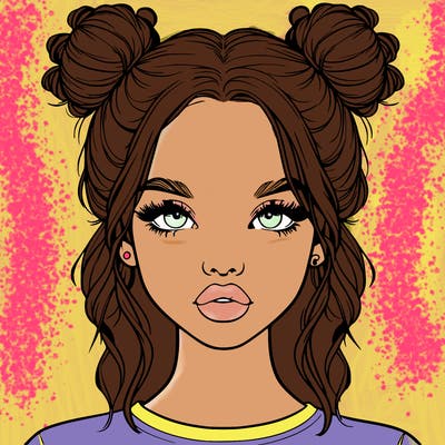 realistic girl with two buns in hair and lips