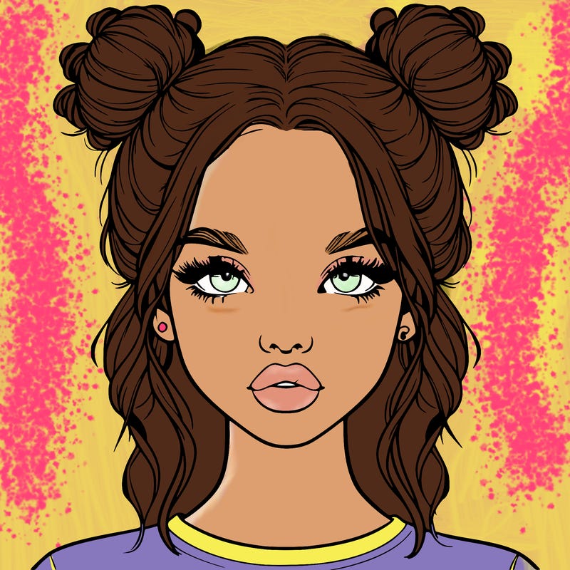 realistic girl with two buns in hair and lips