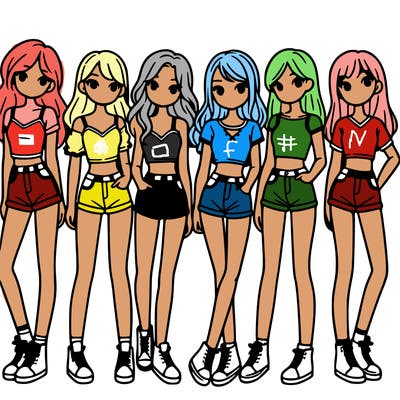 a group of girls wearing crop tops and shorts