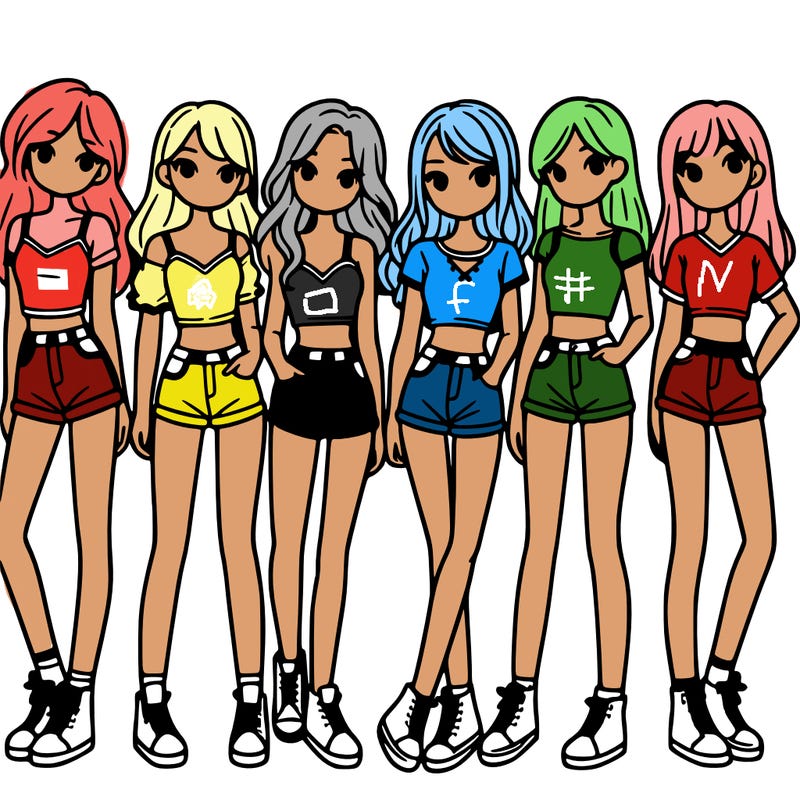 a group of girls wearing crop tops and shorts