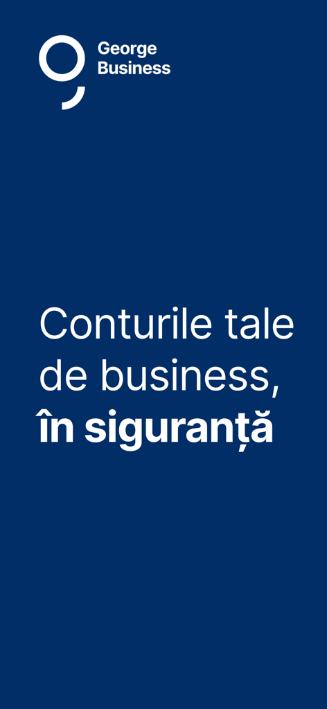 George Business Romania - Écran d'accueil de l'application George Business Roumanie avec un message de sécurité en roumain