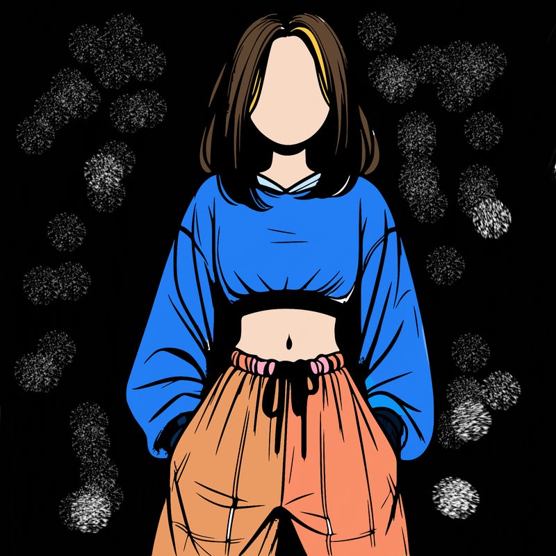 realistic girl faceless with baggy pants and a crop top