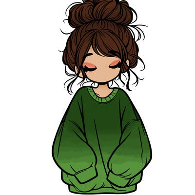 girl with baggy sweatshirt and messy bun