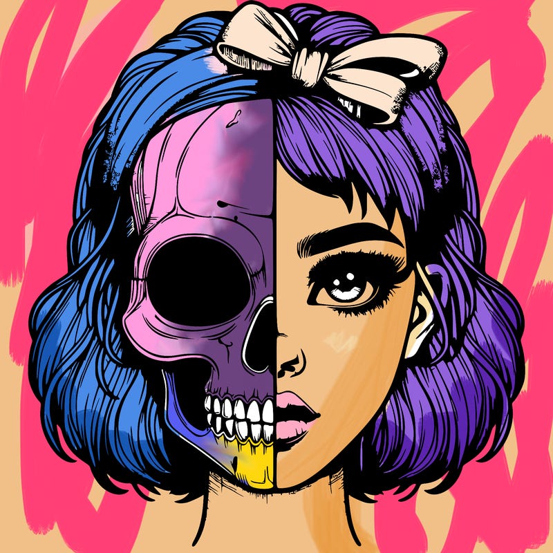 realistic girl with half skull mask