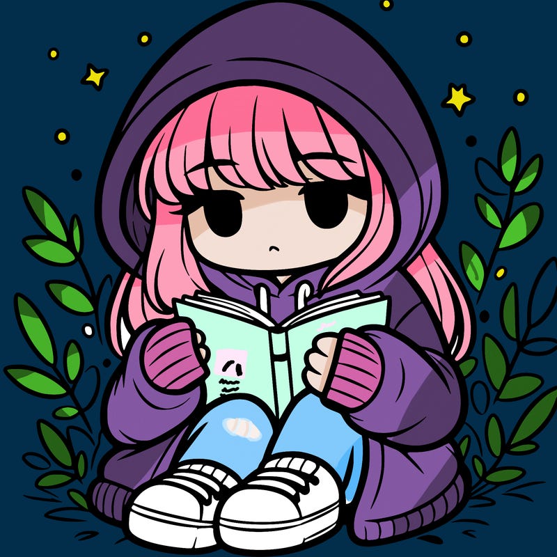girl in oversized hoodie reading a book