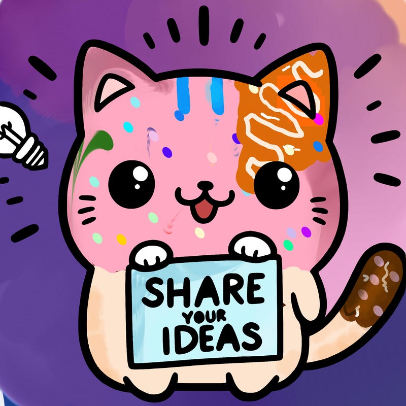 a cute cat saying share your ideas