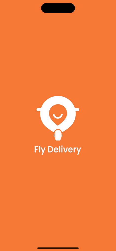 Fly Delivery - Fly Delivery app splash screen with logo and name on an orange background
