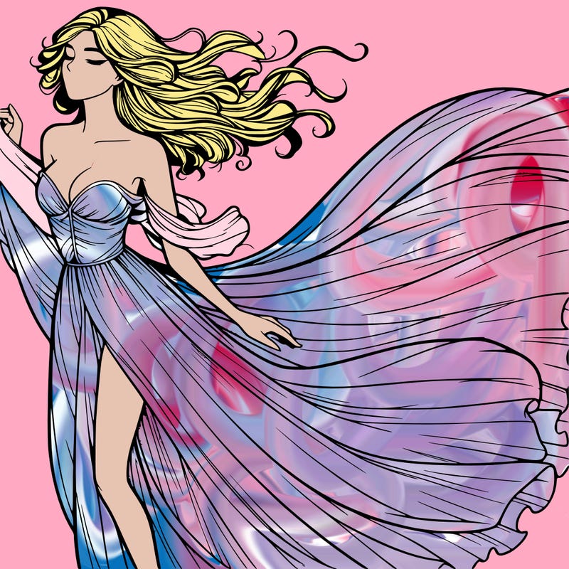 realistic woman in dress flowing the the wind