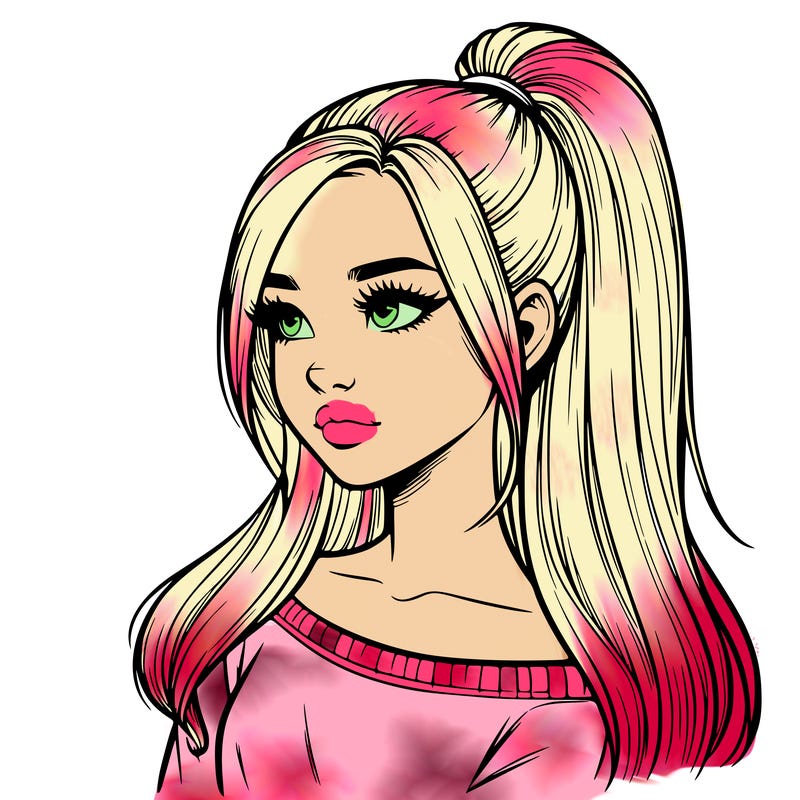 realistic girl with a high ponytail