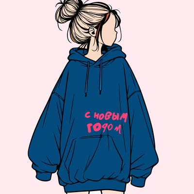 realistic girl with a oversized sweatshirt on and a bun