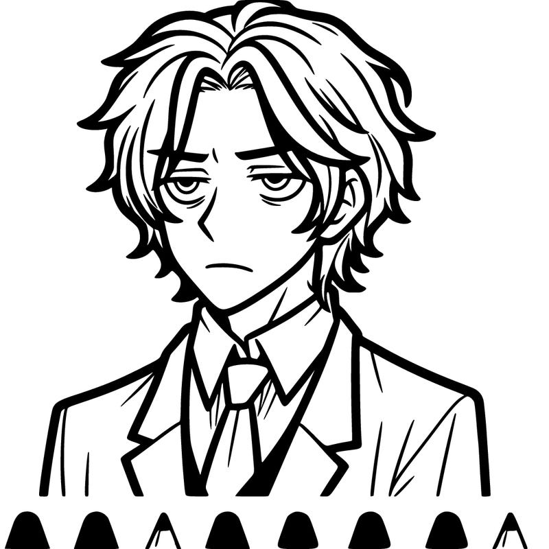 a guy with medium length hair, tired eyes, wears a suit