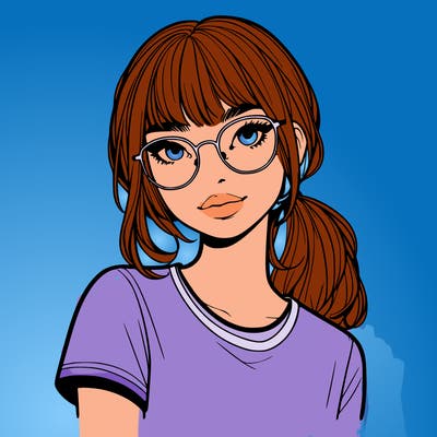 realistic girl with freckles and clear glasses