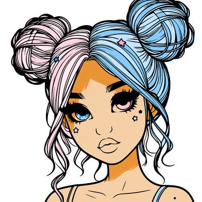realistic girl with space buns
